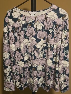 Liz Claiborne Navy Floral Long-Sleeve Blouse NWT OX